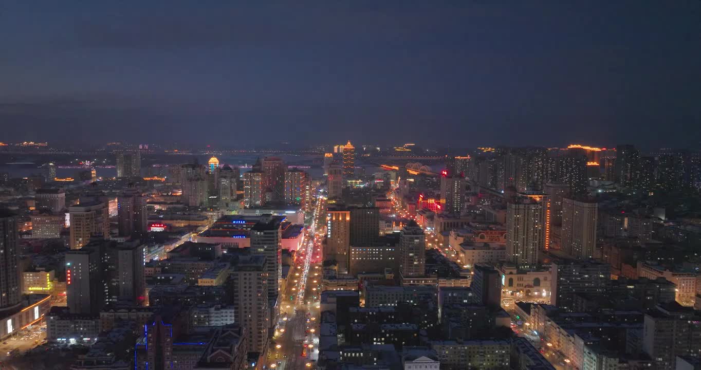 哈尔滨城市航拍夜景视频素材