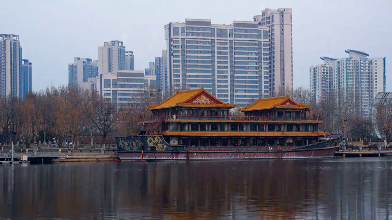 北京通州大运河风光，运河龙舫视频素材