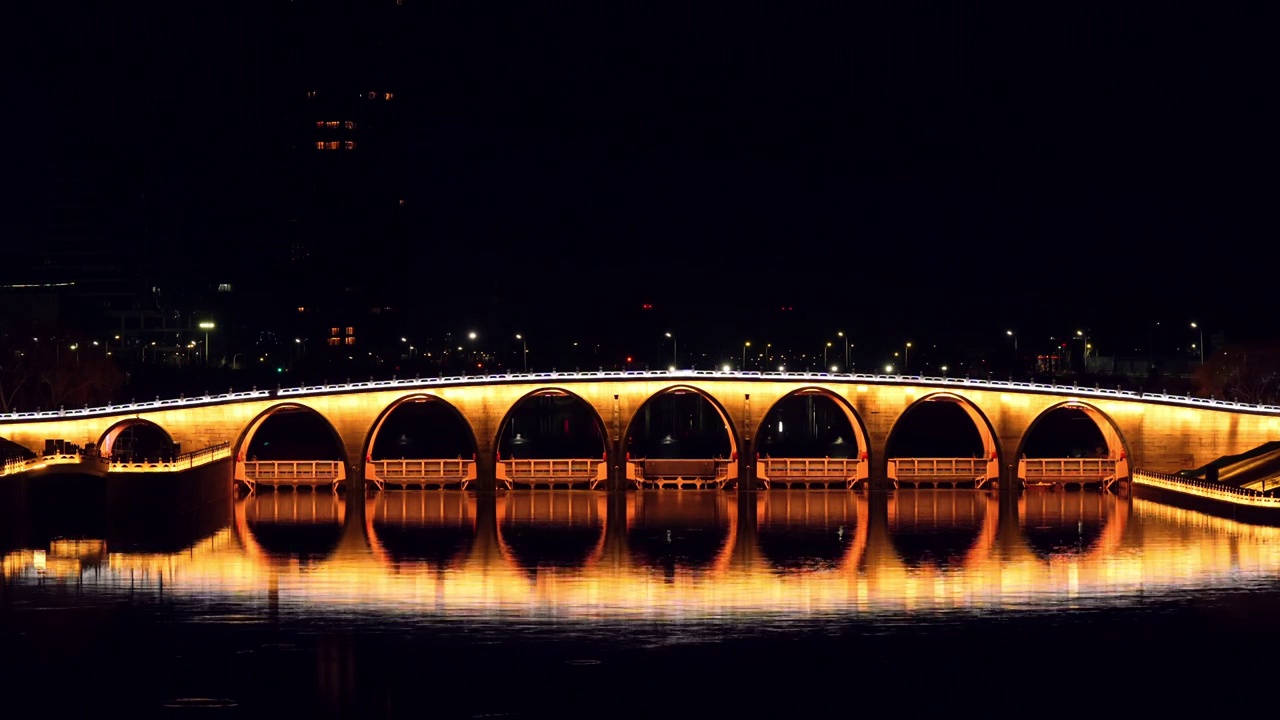 北京通州七孔闸桥夜景风光视频素材