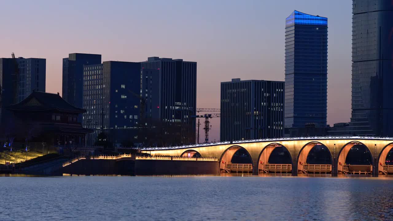 北京通州运河商务区夜景风光视频素材