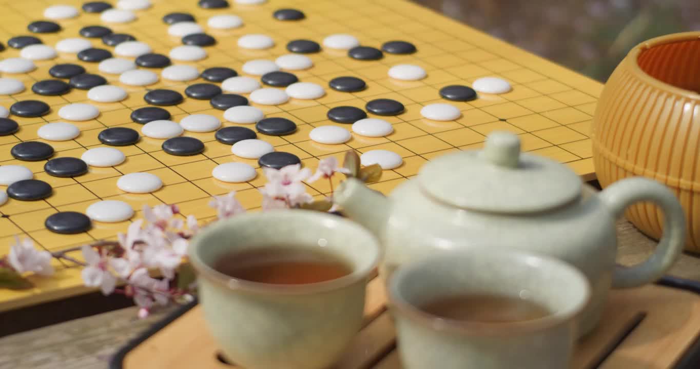 品茶喝茶下围棋视频素材