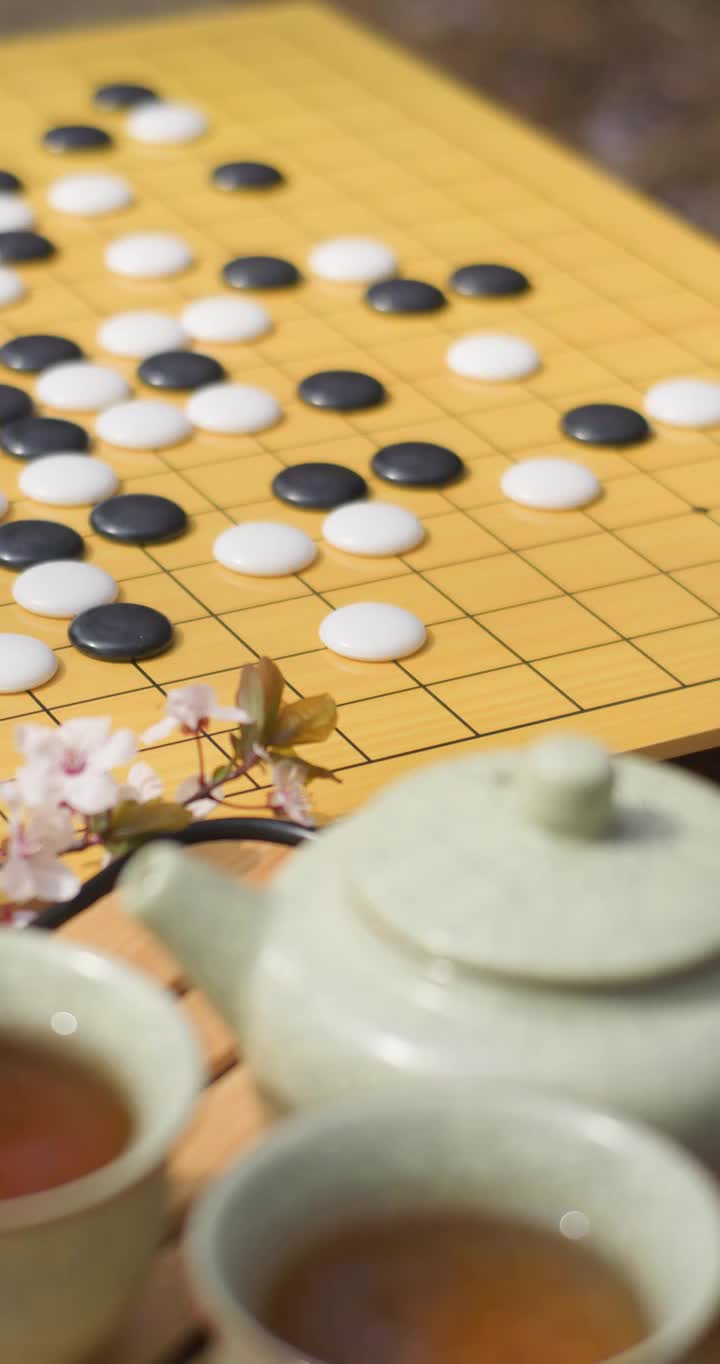 品茶喝茶下围棋视频素材