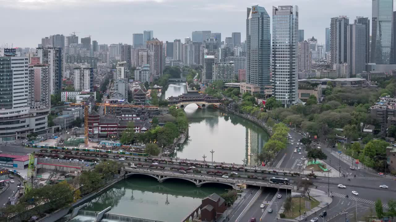 成都安顺廊桥与九眼桥日转夜延时风光视频下载