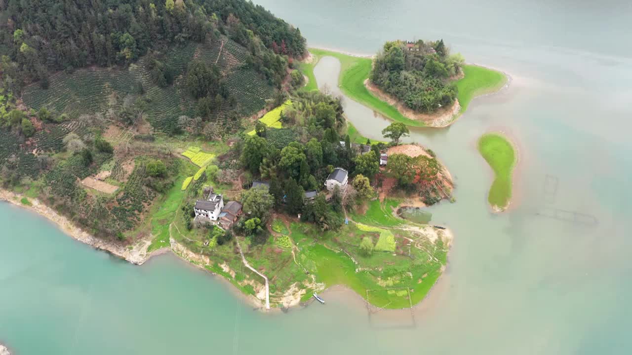 皖南歙县新安江山水画廊武阳大川岛风光航拍合集视频素材