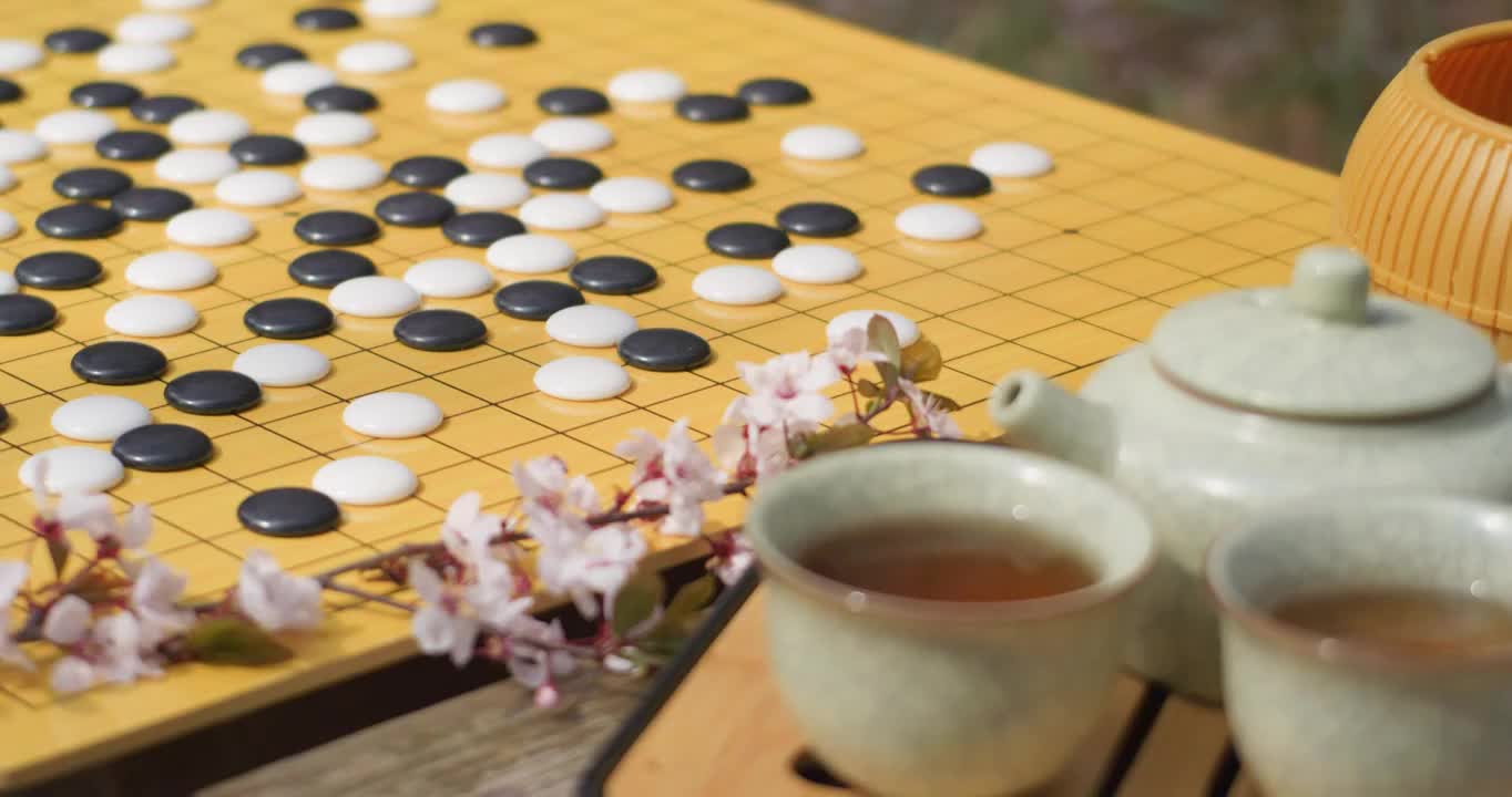 品茶喝茶下围棋视频素材