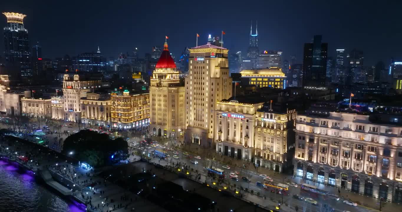 上海外滩夜景航拍视频素材