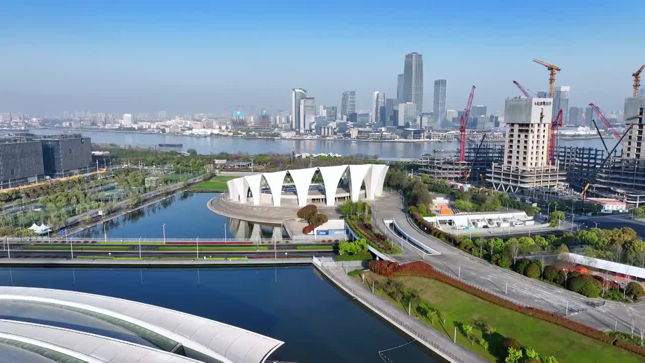 上海东方体育中心浦东建设前滩发展上海地标全景视频素材