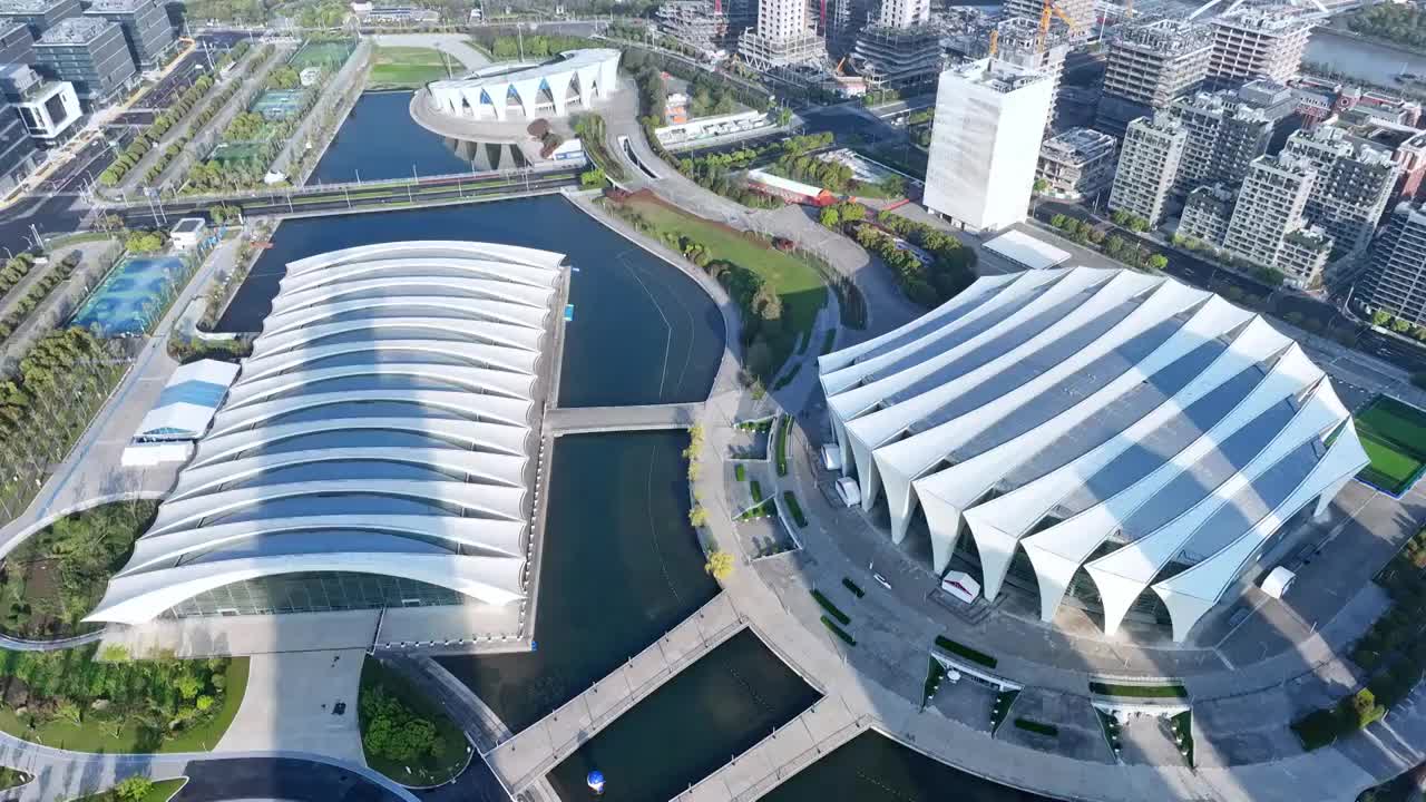 上海东方体育中心浦东建设前滩发展上海地标全景视频素材