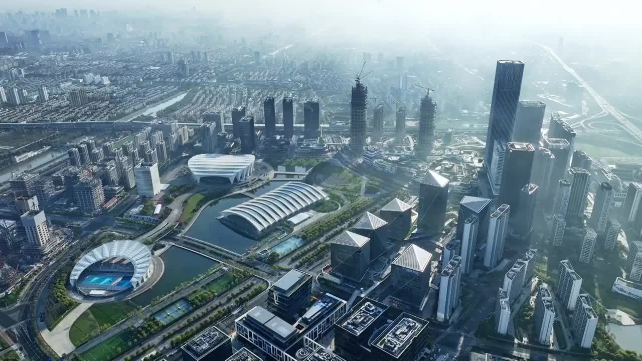 上海东方体育中心浦东建设前滩发展上海地标全景视频素材