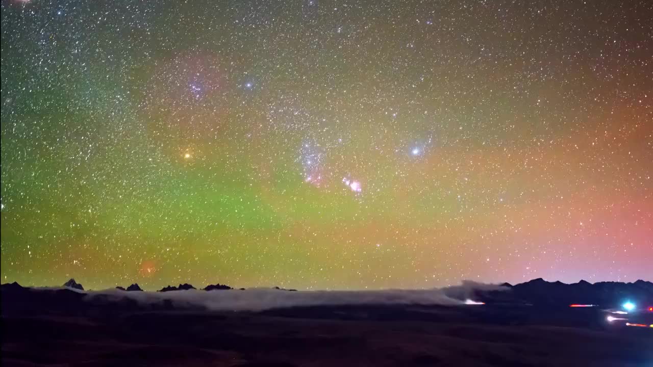 四川甘孜鱼子西云海瀑布猎户座星空视频下载