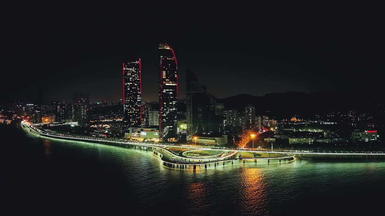 航拍福建厦门双子塔演武桥夜景视频素材