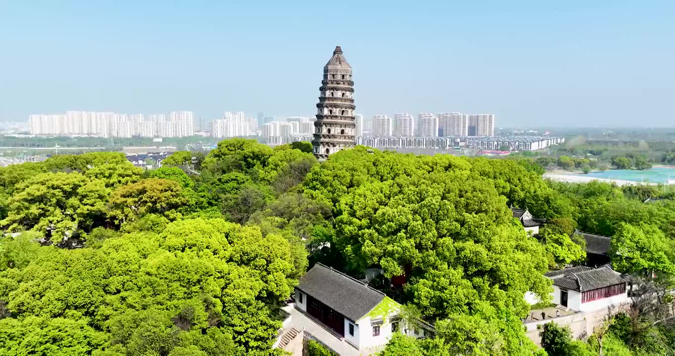 苏州，虎丘风景名胜区，春季航拍视频素材