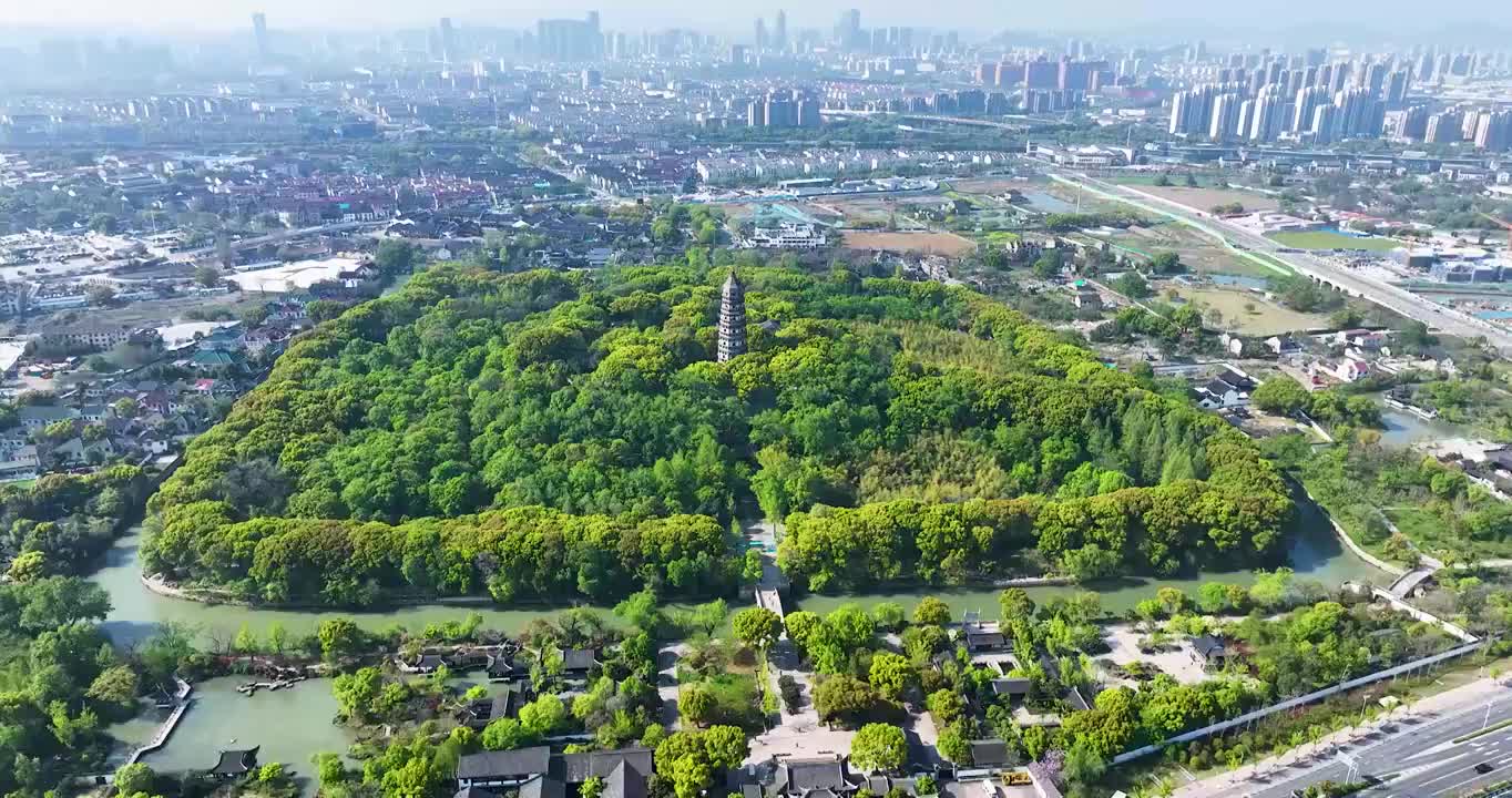 苏州，虎丘风景名胜区，春季航拍视频素材