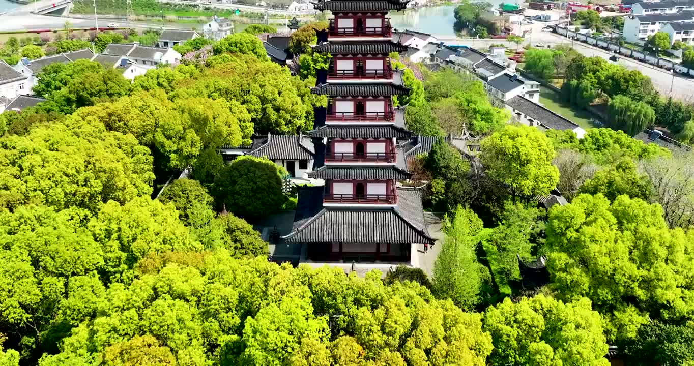 苏州光福，铜观音寺，光福塔，春季航拍视频素材