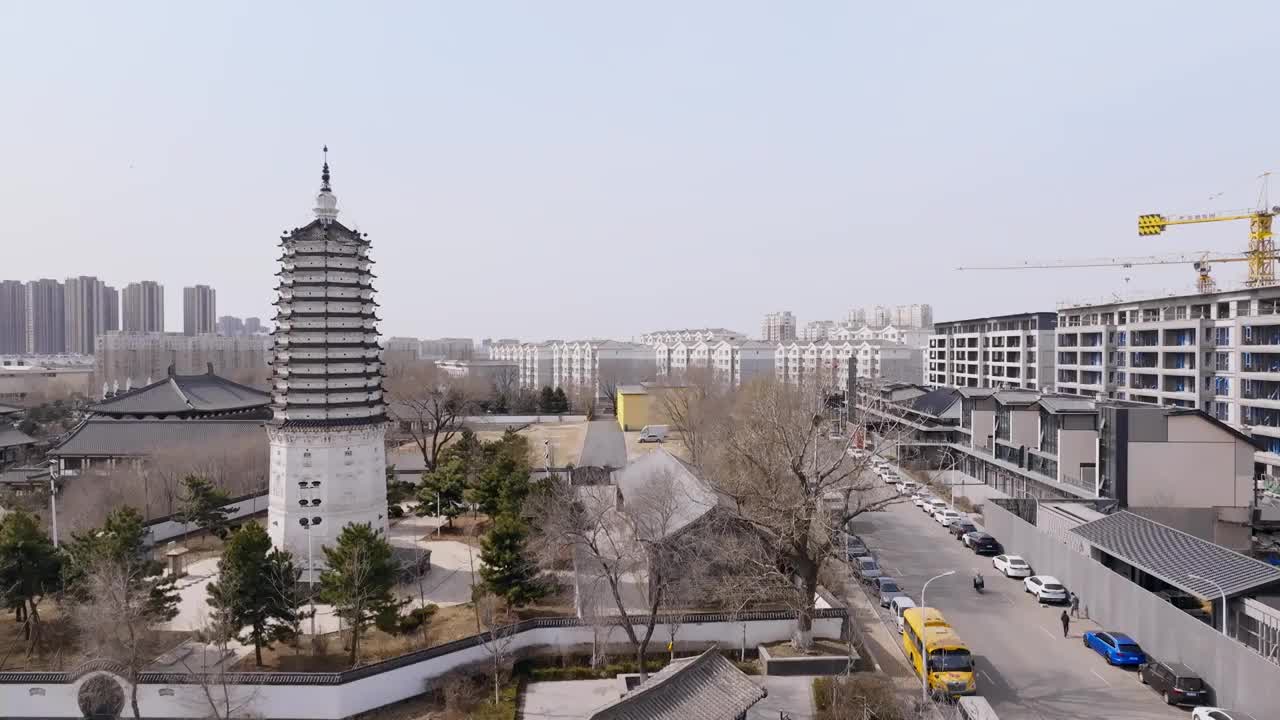 辽宁省沈阳市无垢净光舍利塔早春风光（航拍）视频素材