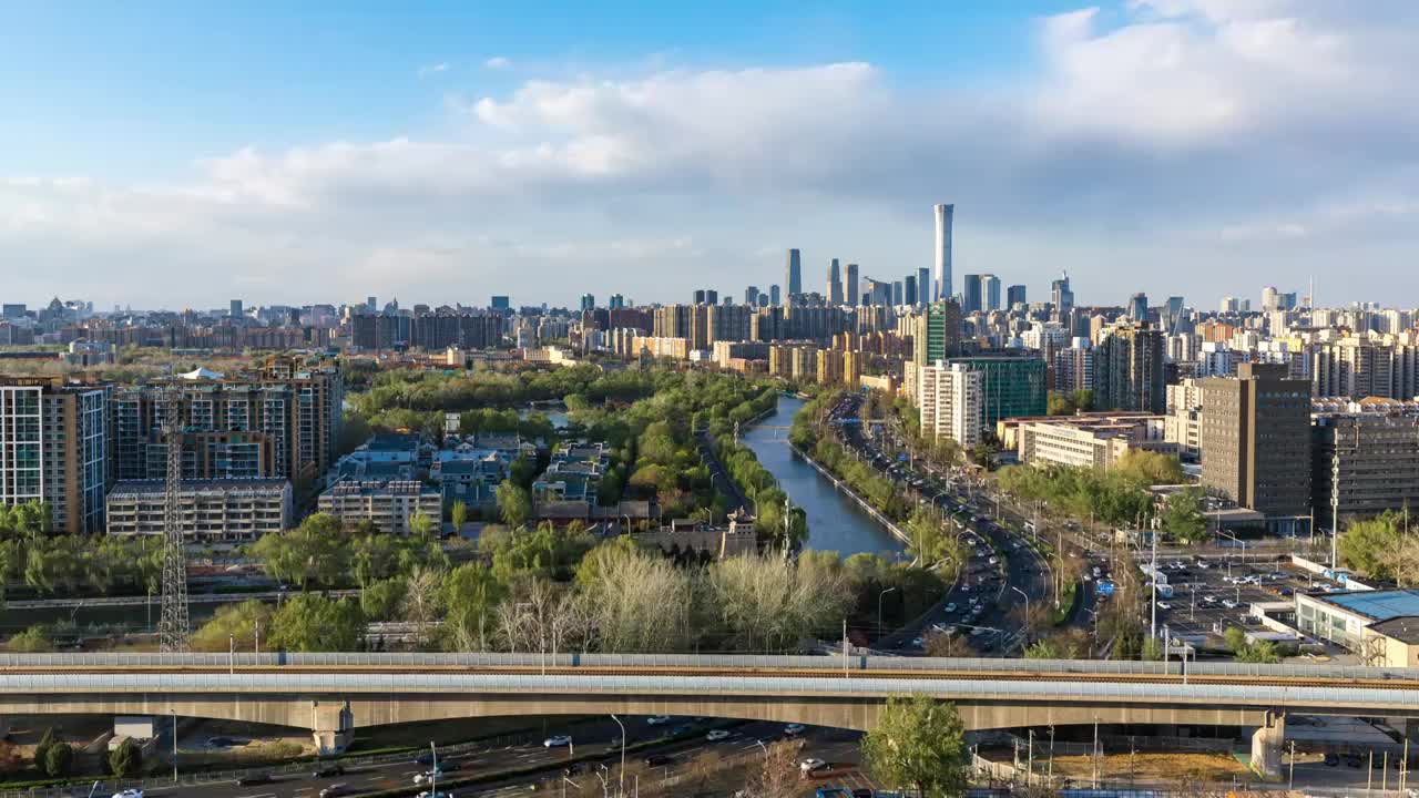 北京城市CBD,车流，高铁，日转夜延时摄影视频素材