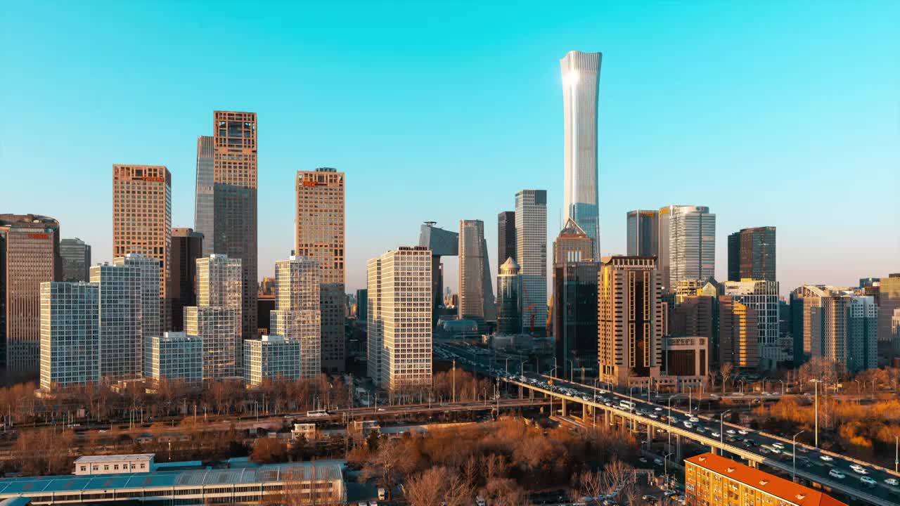 北京CBD城市夜景日转夜天际线视频素材