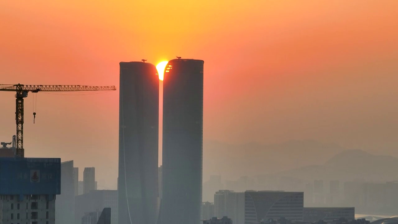 航拍城市日落风景视频素材