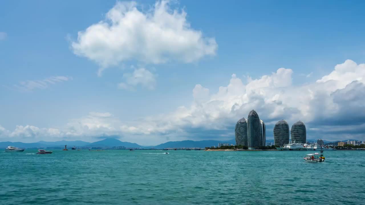 海南三亚凤凰岛城市风光视频素材