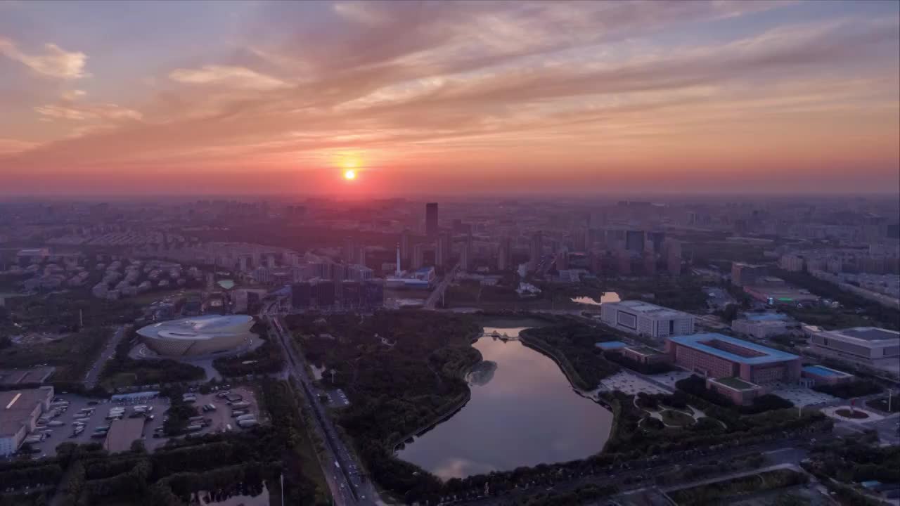 长春高新海容广场长春市规划馆长春市政府日落延时视频素材