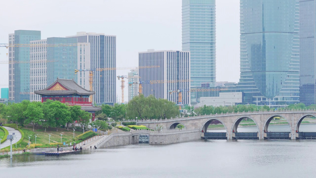 北京通州运河商务区，大运河沿岸风光视频素材