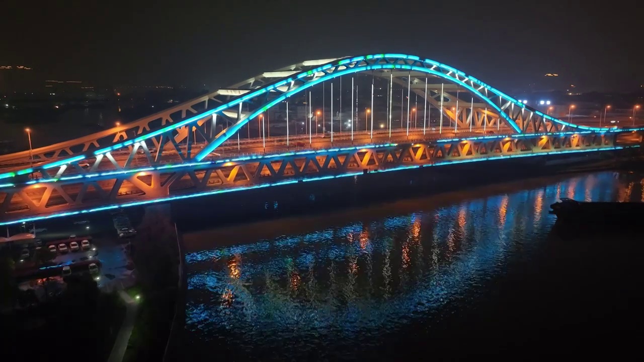 江苏苏州市京杭运河夜景航拍视频素材