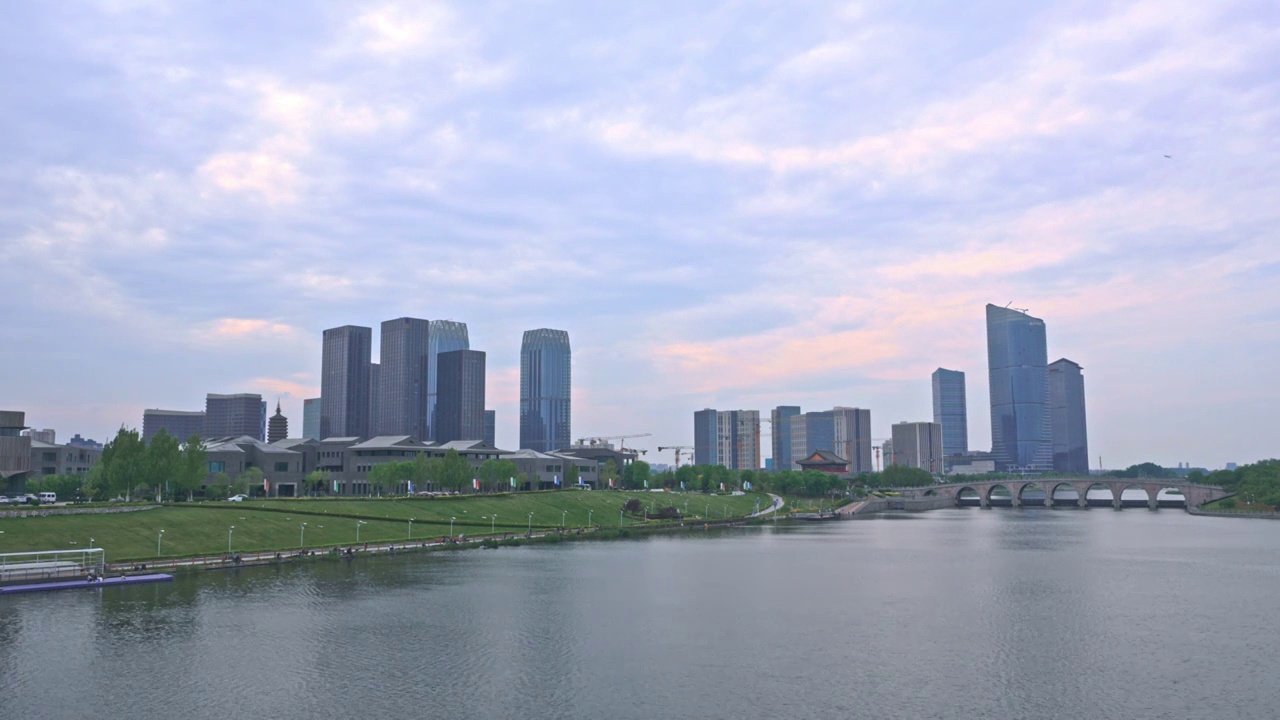 北京通州运河商务区，大运河沿岸风光视频素材