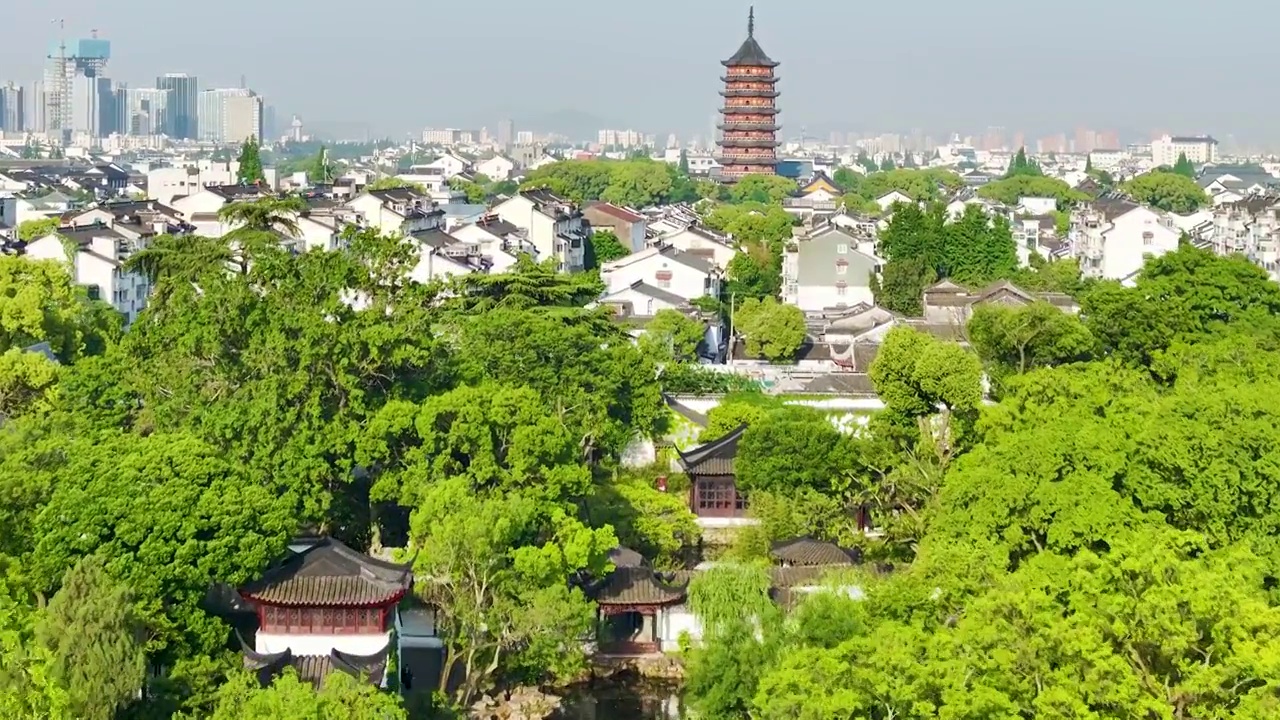 苏州园林拙政园，初夏，航拍视频素材