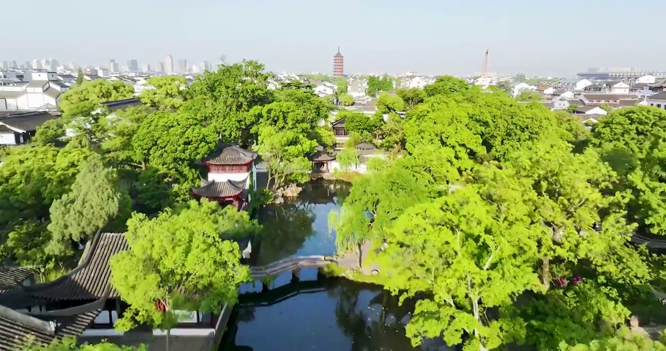 苏州园林拙政园，初夏，航拍视频素材