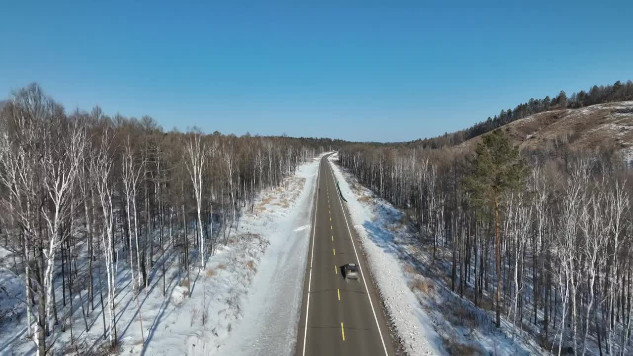 黑龙江大兴安岭雪原森林公路航拍景观视频素材