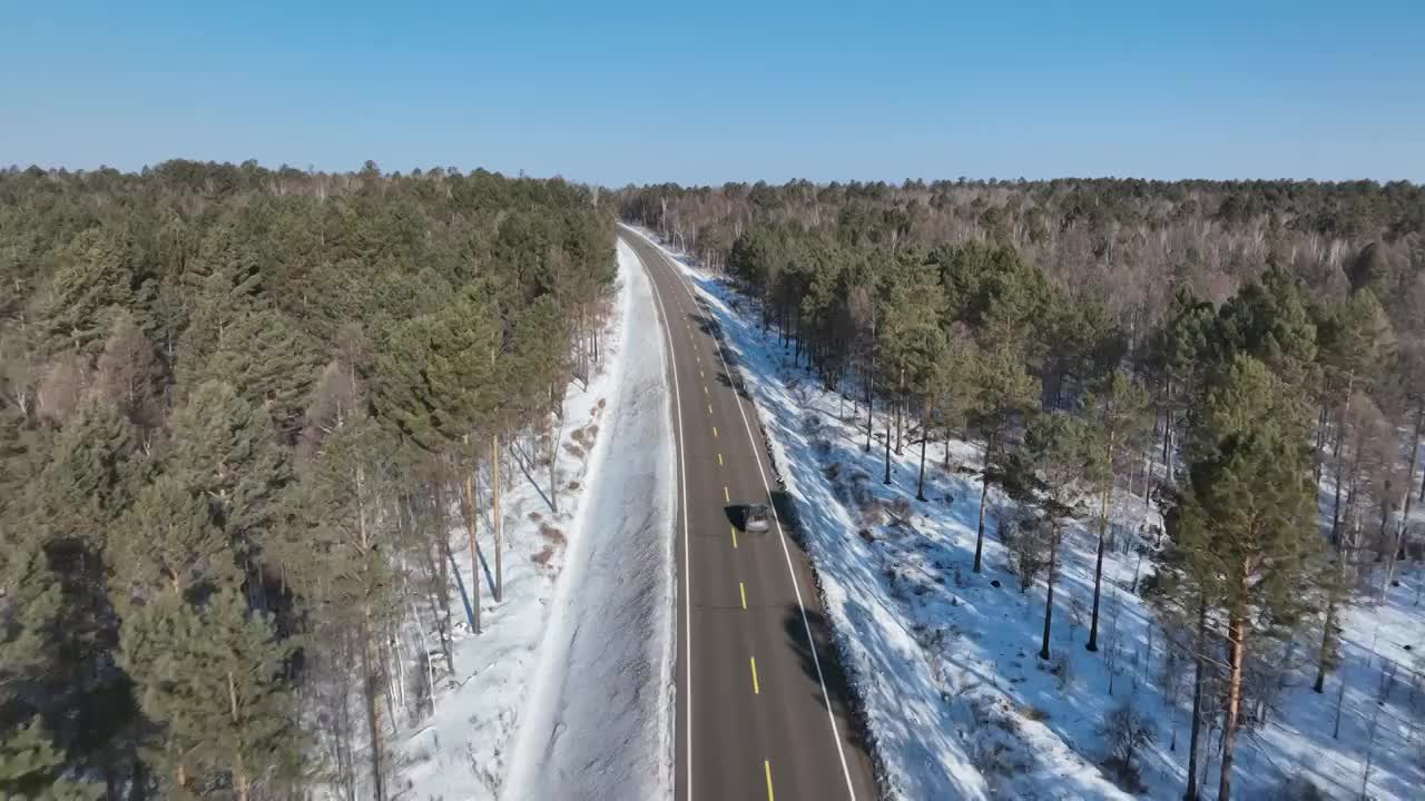 黑龙江大兴安岭雪原森林公路航拍景观视频素材