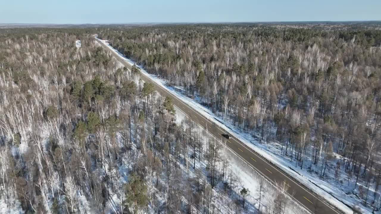 黑龙江大兴安岭雪原森林公路航拍景观视频素材