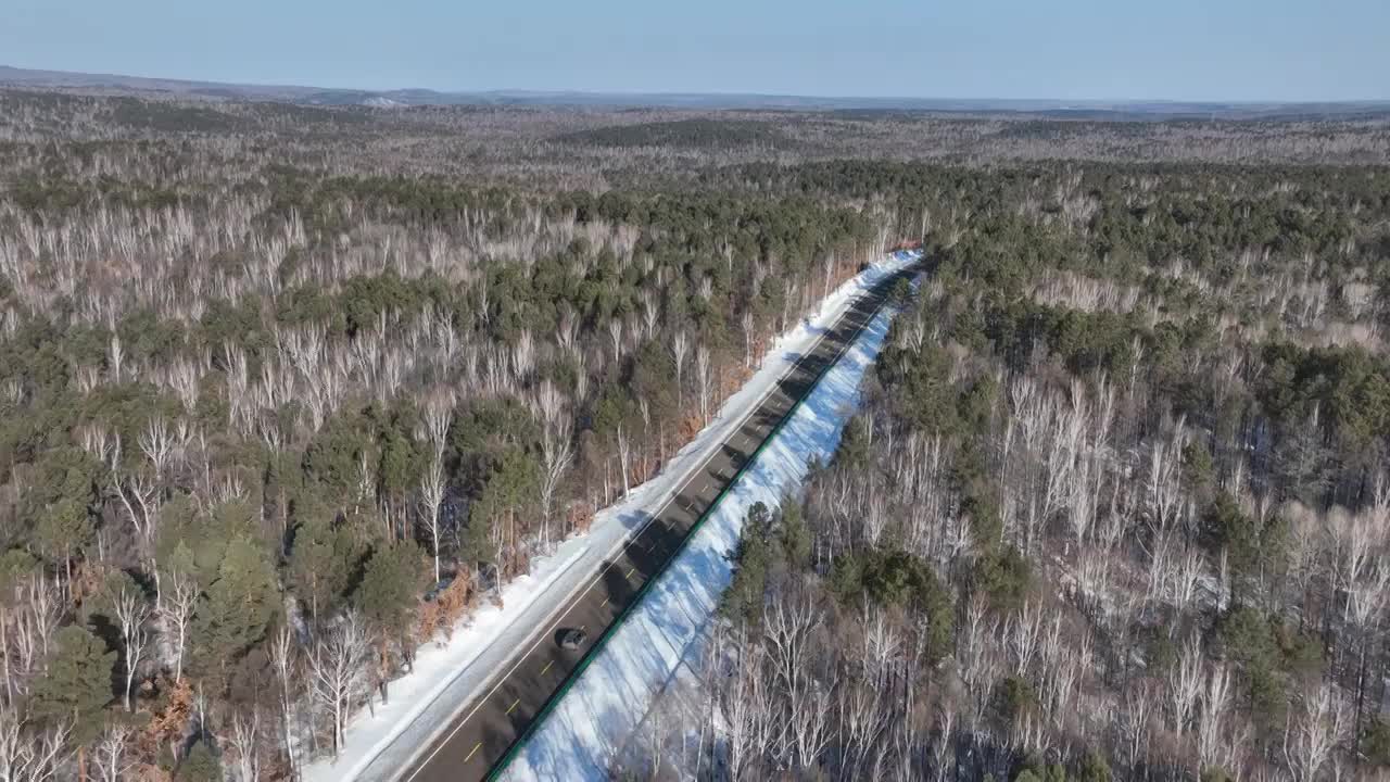 黑龙江大兴安岭雪原森林公路航拍景观视频素材