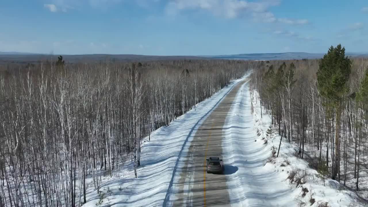 黑龙江大兴安岭雪原森林公路航拍景观视频素材