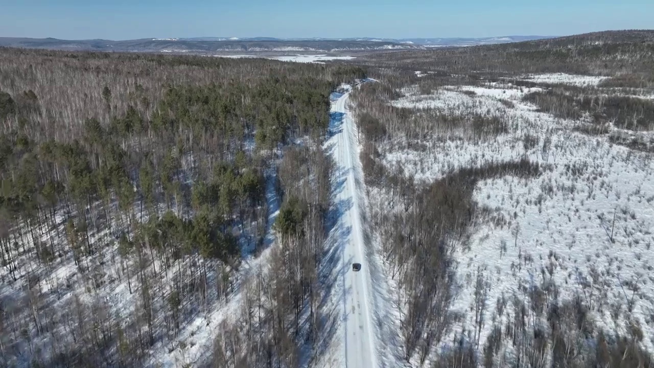 黑龙江大兴安岭雪原森林公路航拍景观视频素材