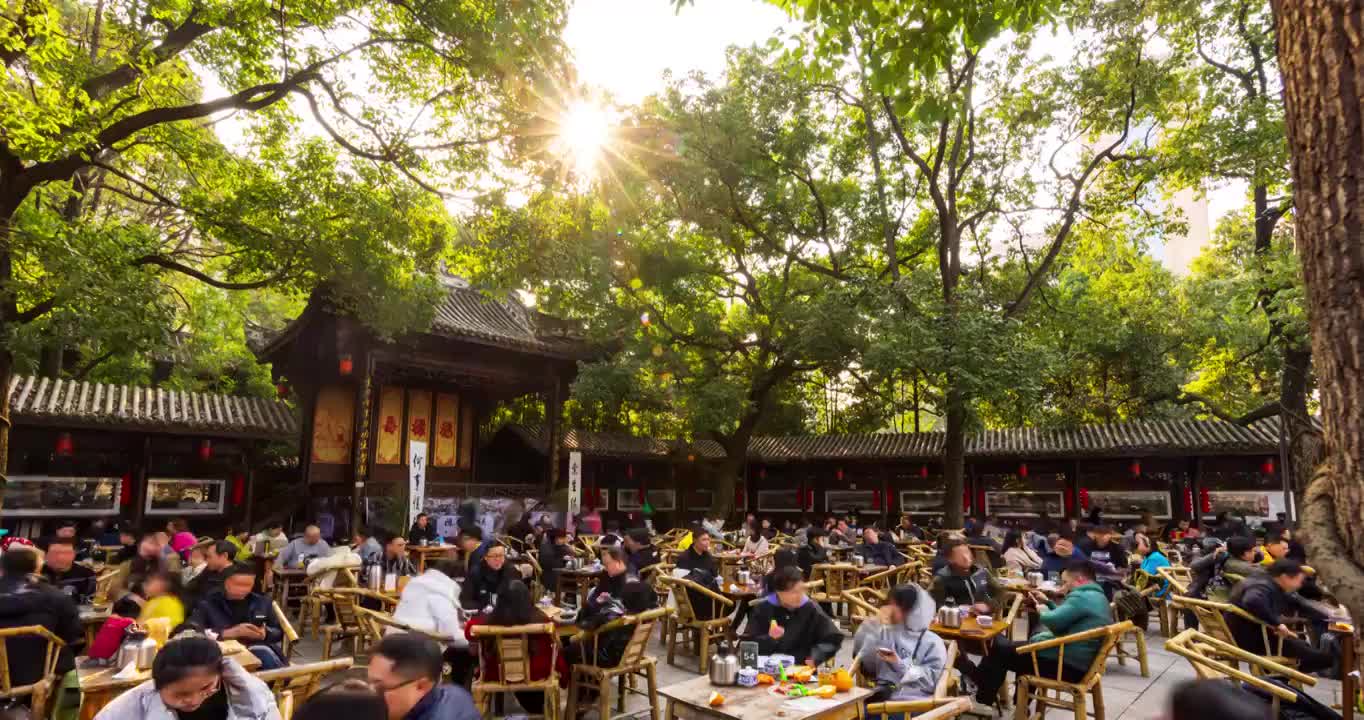 铁像寺水街茶馆/陈锦茶铺，古戏台延时摄影视频素材