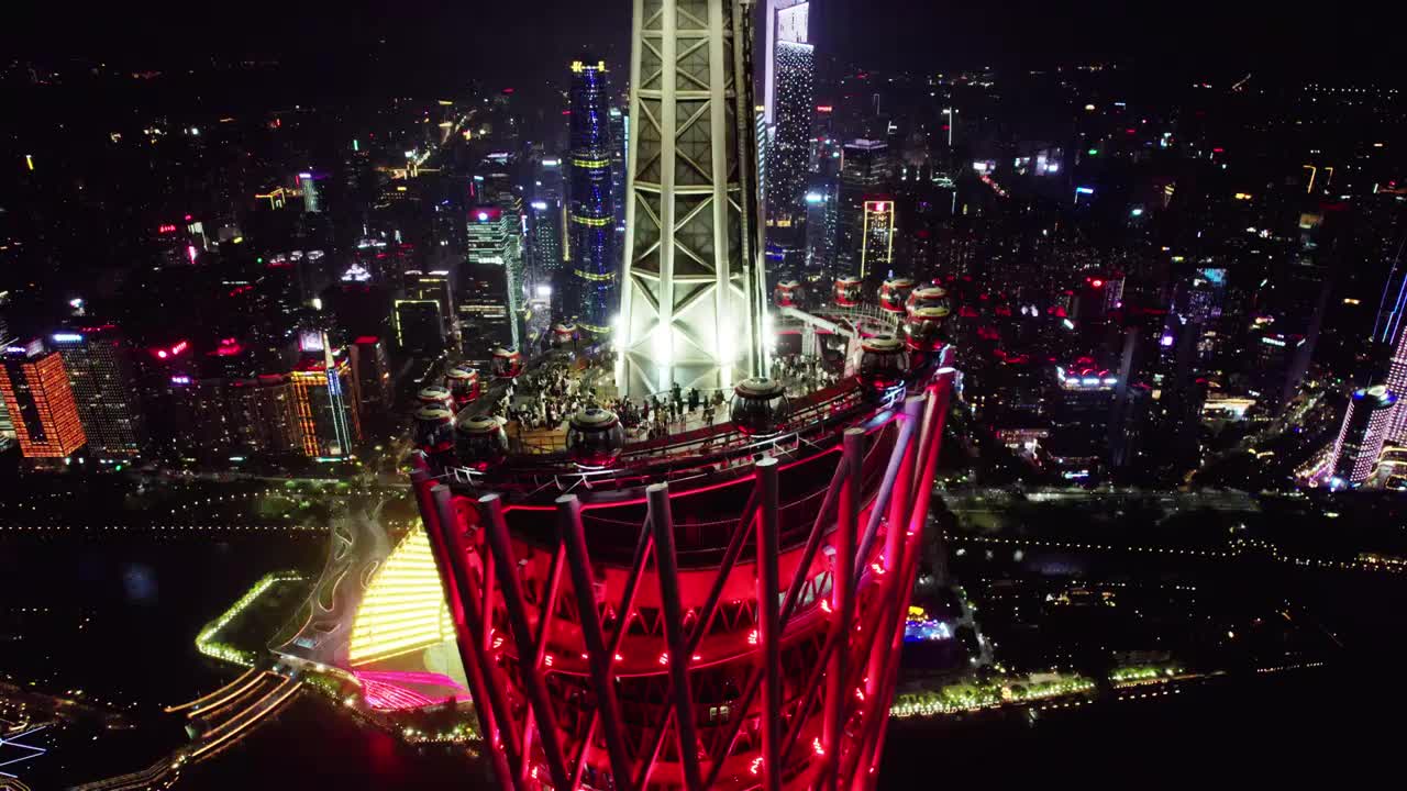 夜景广州塔航拍近景环绕视频素材