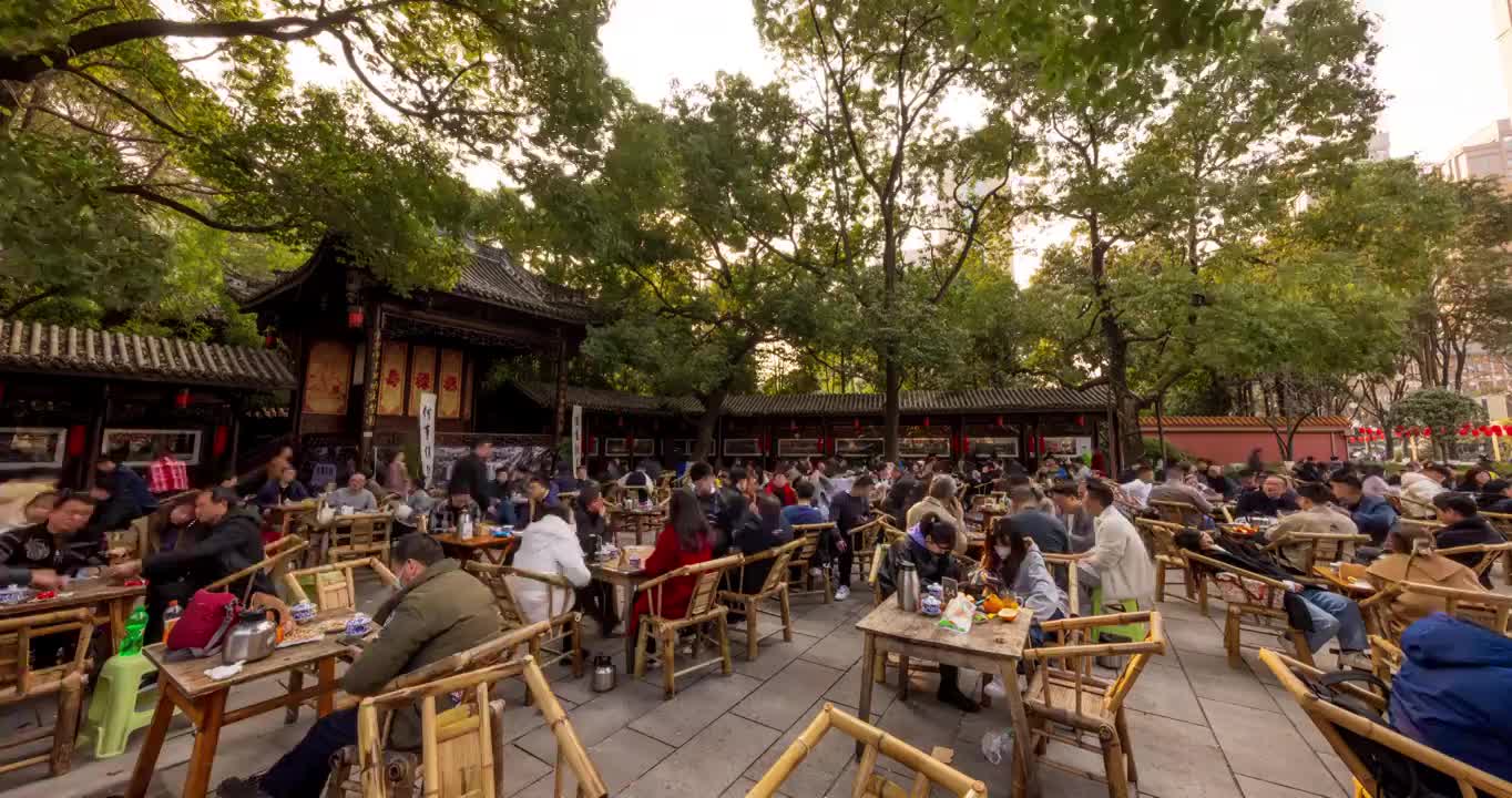 铁像寺水街茶馆/陈锦茶铺，古戏台延时摄影视频素材