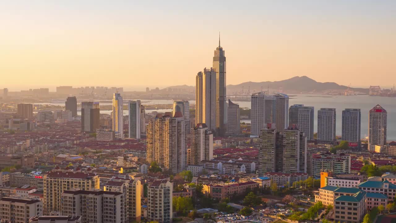 山东烟台开花石景区日转夜延时城市风光素材视频素材