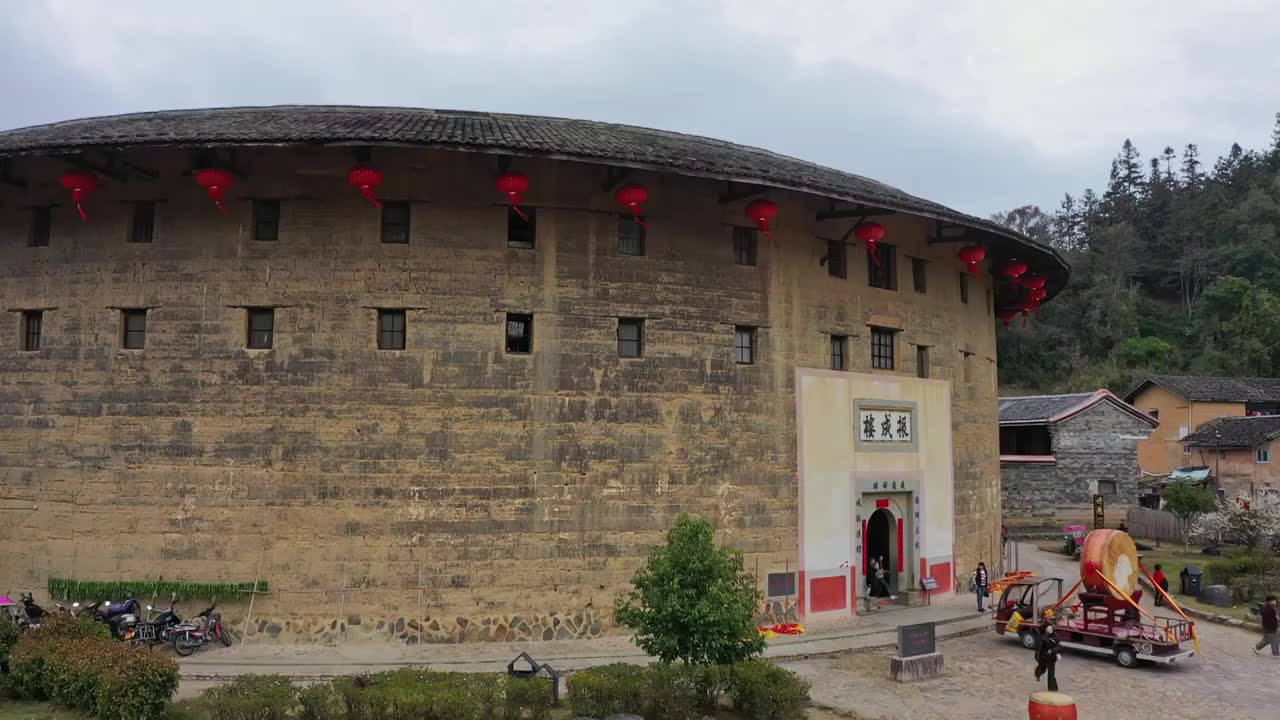 福建土楼，永定土楼群，振成楼，世界文化遗产，福建土楼群，洪坑土楼，圆形的古建筑视频素材