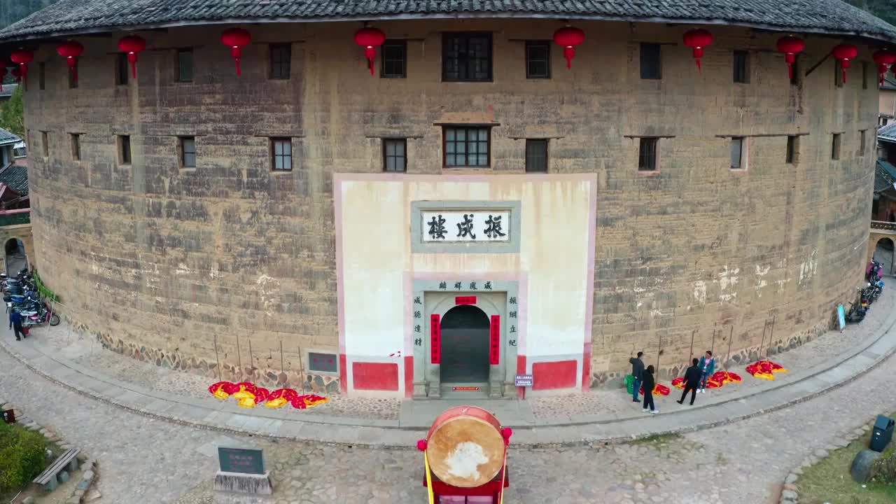 福建土楼，永定土楼群，振成楼，世界文化遗产，福建土楼群，洪坑土楼，圆形的古建筑视频素材