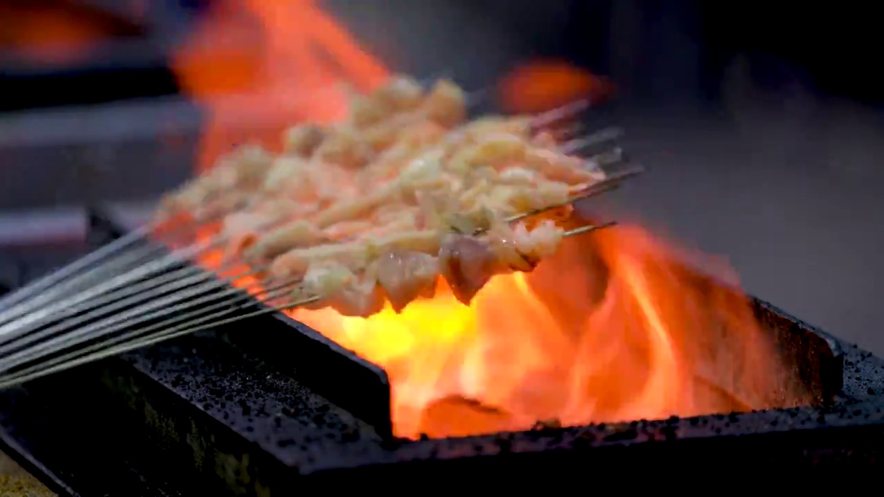 美食 烧烤 烤羊肉串 烤肉视频素材