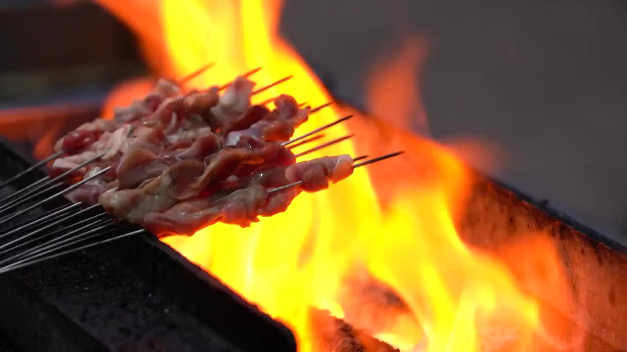 美食 烧烤 烤羊肉串 碳火烤串 美味视频素材