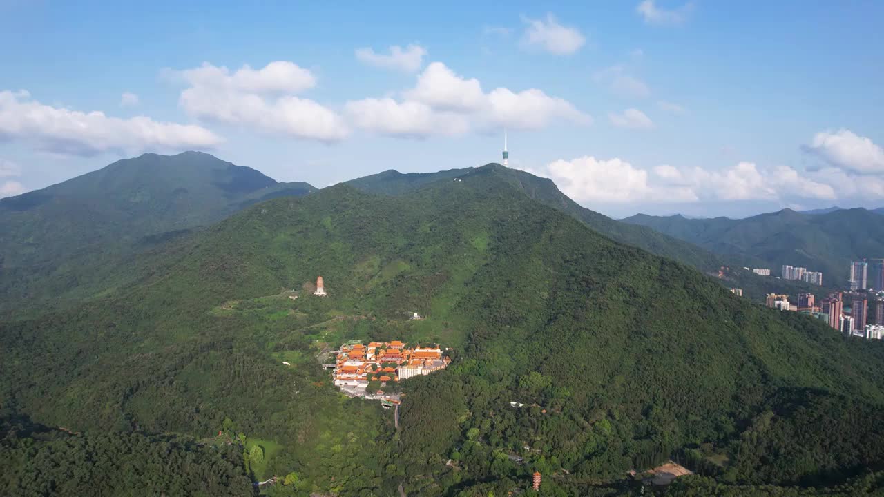 深圳仙湖植物园弘法寺航拍视频素材