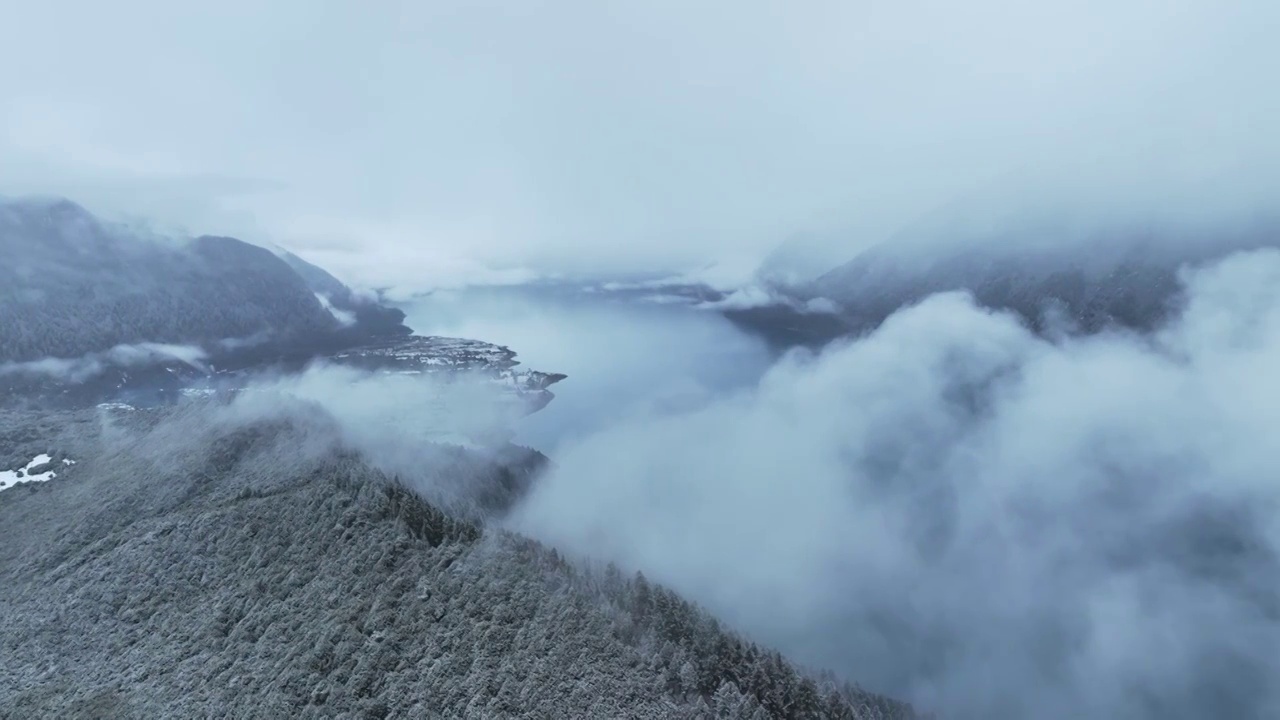 中国西藏林芝巴松措雪山湖泊自然风光视频素材