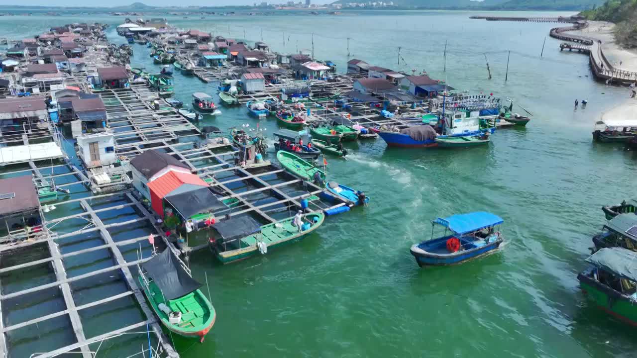 海南疍家鱼排航拍视频素材