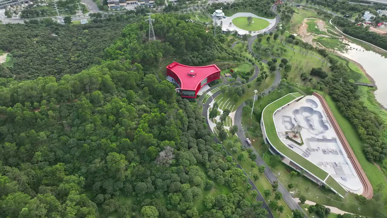 广东省深圳市光明区大顶岭虹桥公园航拍视频素材