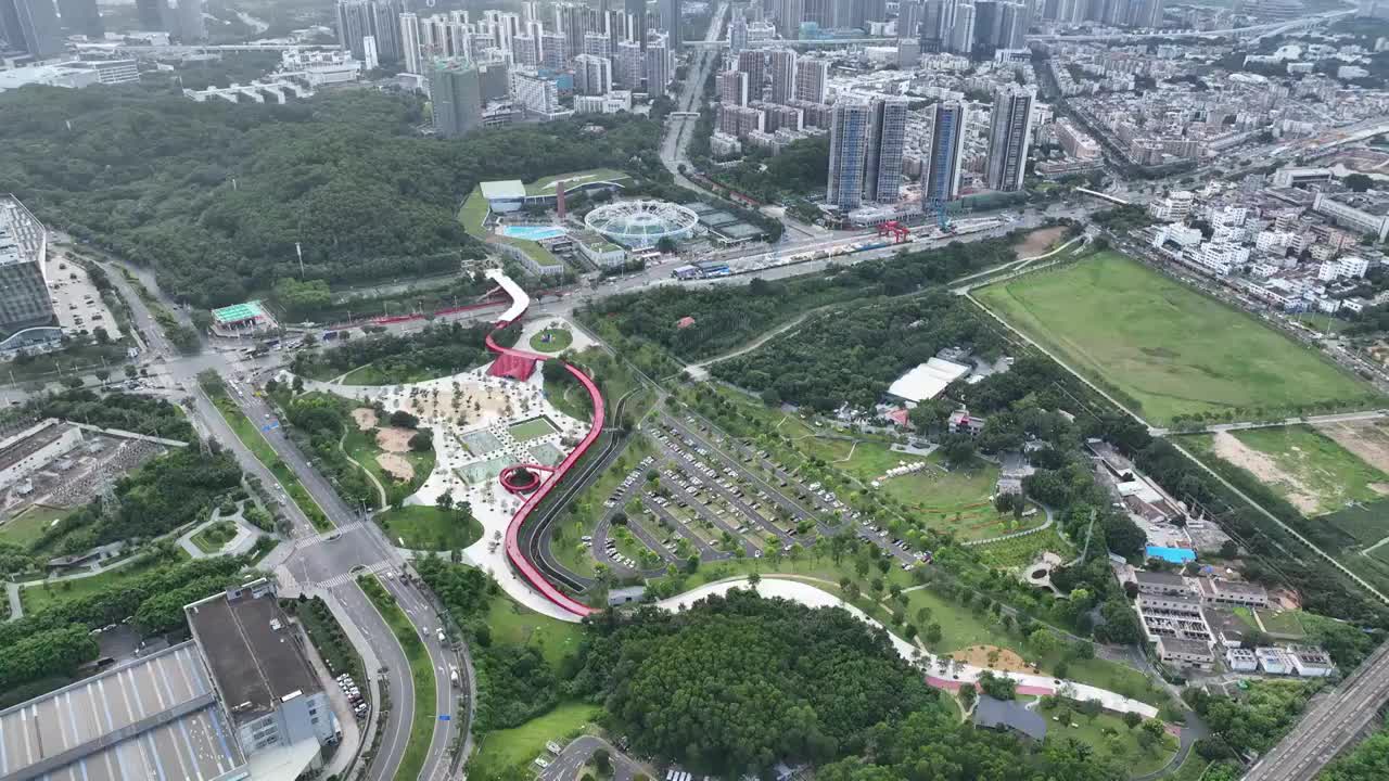 广东省深圳市光明区大顶岭虹桥公园航拍视频素材