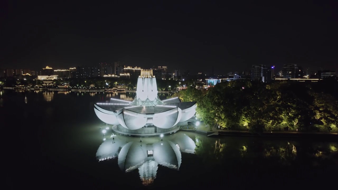 航拍李叔同纪念馆夜景视频素材