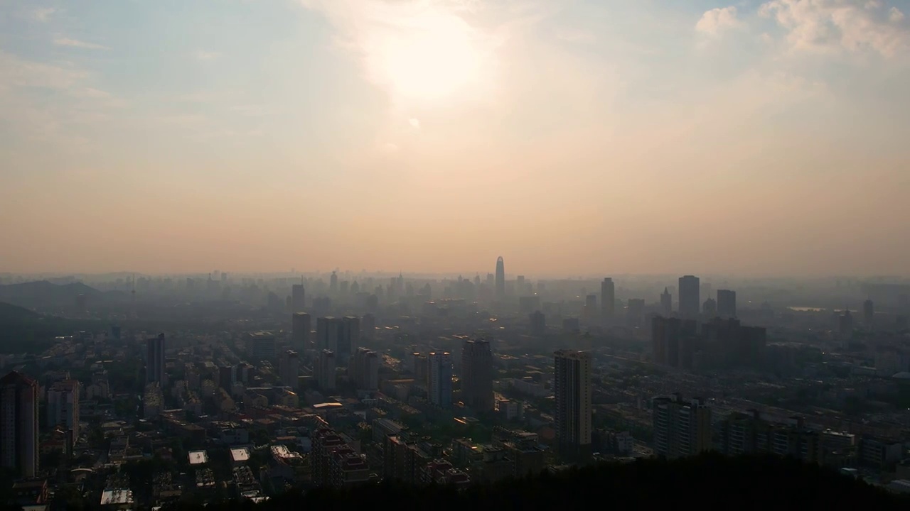 济南城市天际线绿地中心日落航拍视频素材